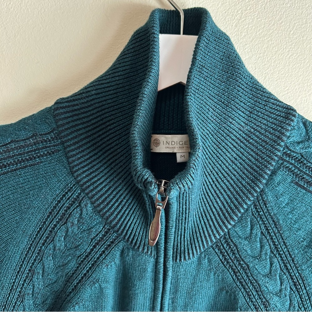 Indigenous ~ Hand Loomed in Peru Teal Long Line Cardigan Sweater Size Small - Picture 12 of 12